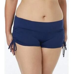 Beach House Swim Board Short Navy Blue High Waist Ruched Drawstring 22W NWT